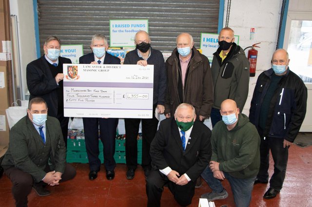 West Lancachire/England - Lancaster and District Freemasons make donation to Morecambe Bay Foodbank