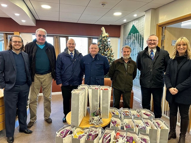 Great Manchester/England - Rochdale District Freemasons donate Christmas hampers to Springhill Hospice
