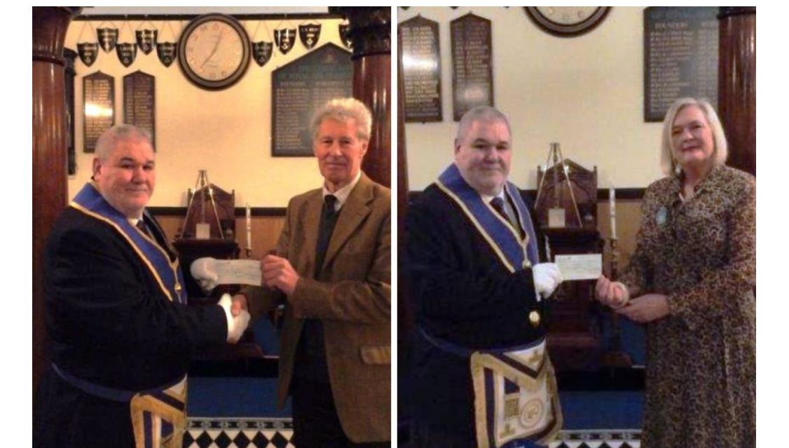Somerset/England - Chard Freemasons present £920 cheques to local charities